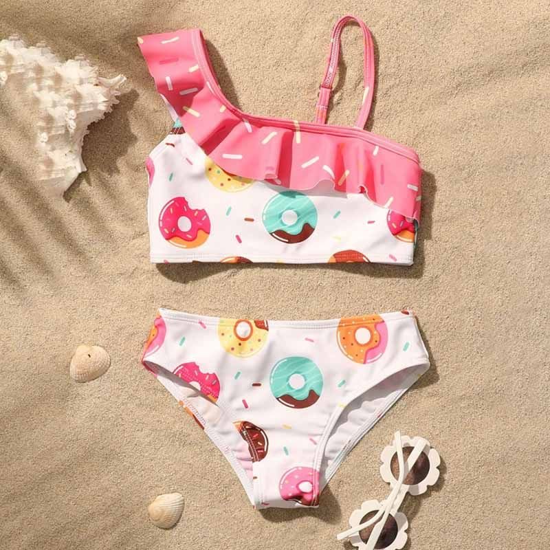 Kids Baby Girls Cute Sweet Donut Print Sleeveless One Piece Swimwear