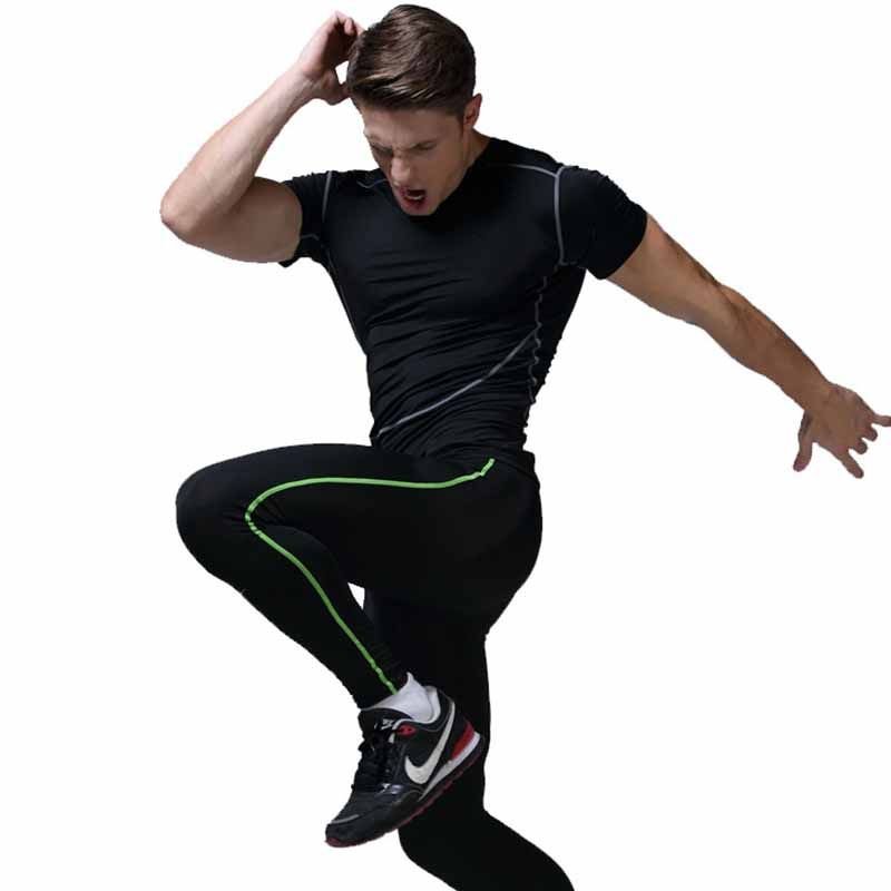 Men Casual Basic Stripe Quick Drying Short Sleeve Round Neck Sports Tight T-Shirt